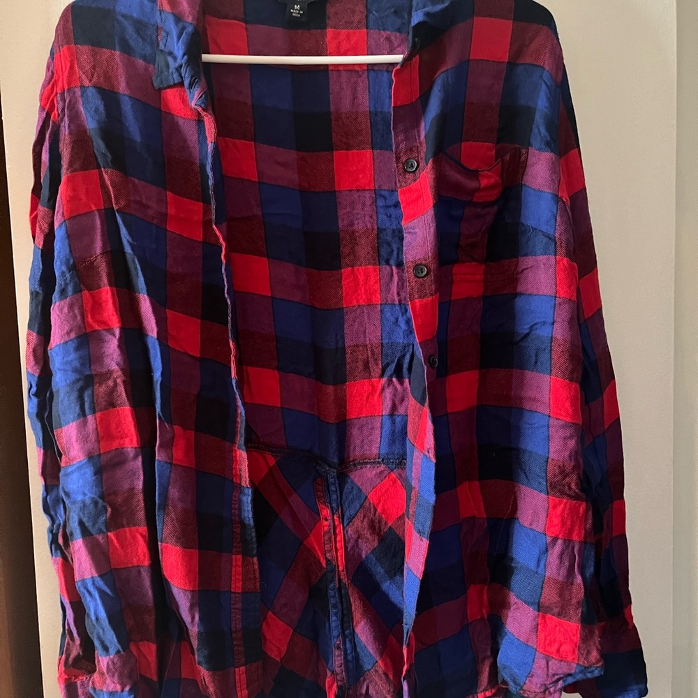 Lucky Brand Red and Blue Plaid Button Down Shirt